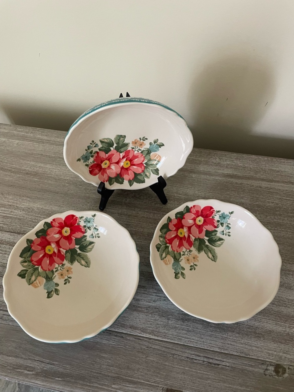 The Pioneer Woman Vintage Floral Teal 7.5” Set of 3 Bowls